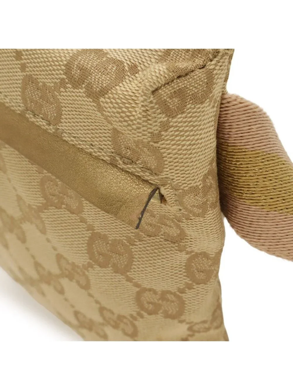 Gucci GG Canvas Sherry Line Belt Bag Waist Pouch Hip Beige Pink Metallic Gold
